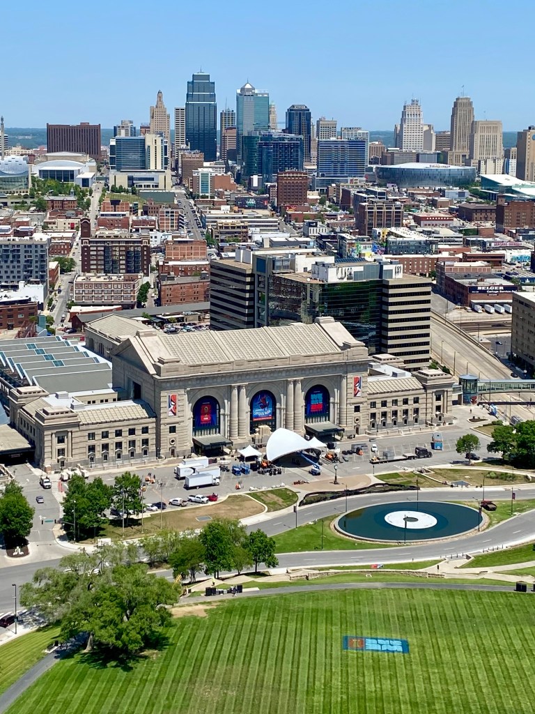 Photo looking down towards Kansas City's Union Station from the Liberty Memorial