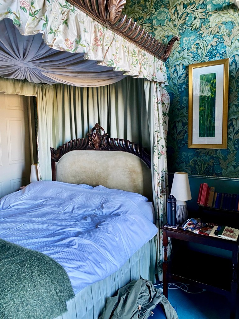 Photo of the beautiful four-poster bed in the master bedroom that was used by the parents of RLS
